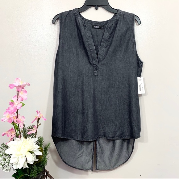 a.n.a Tops - A.n.a Charcoal Sleeveless V-Neck High Low Top NWT